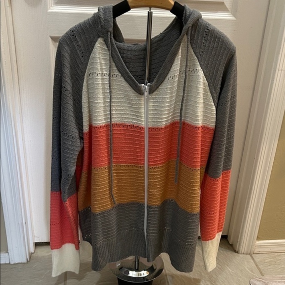 Striped Hooded Zip-Up Sweater